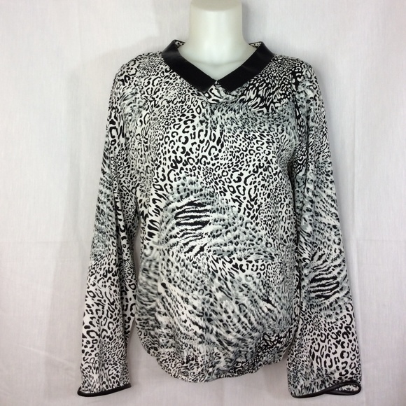 Twenty 4 Tops - Twenty 4 Black & White Cheetah Print Blouse Sz 14